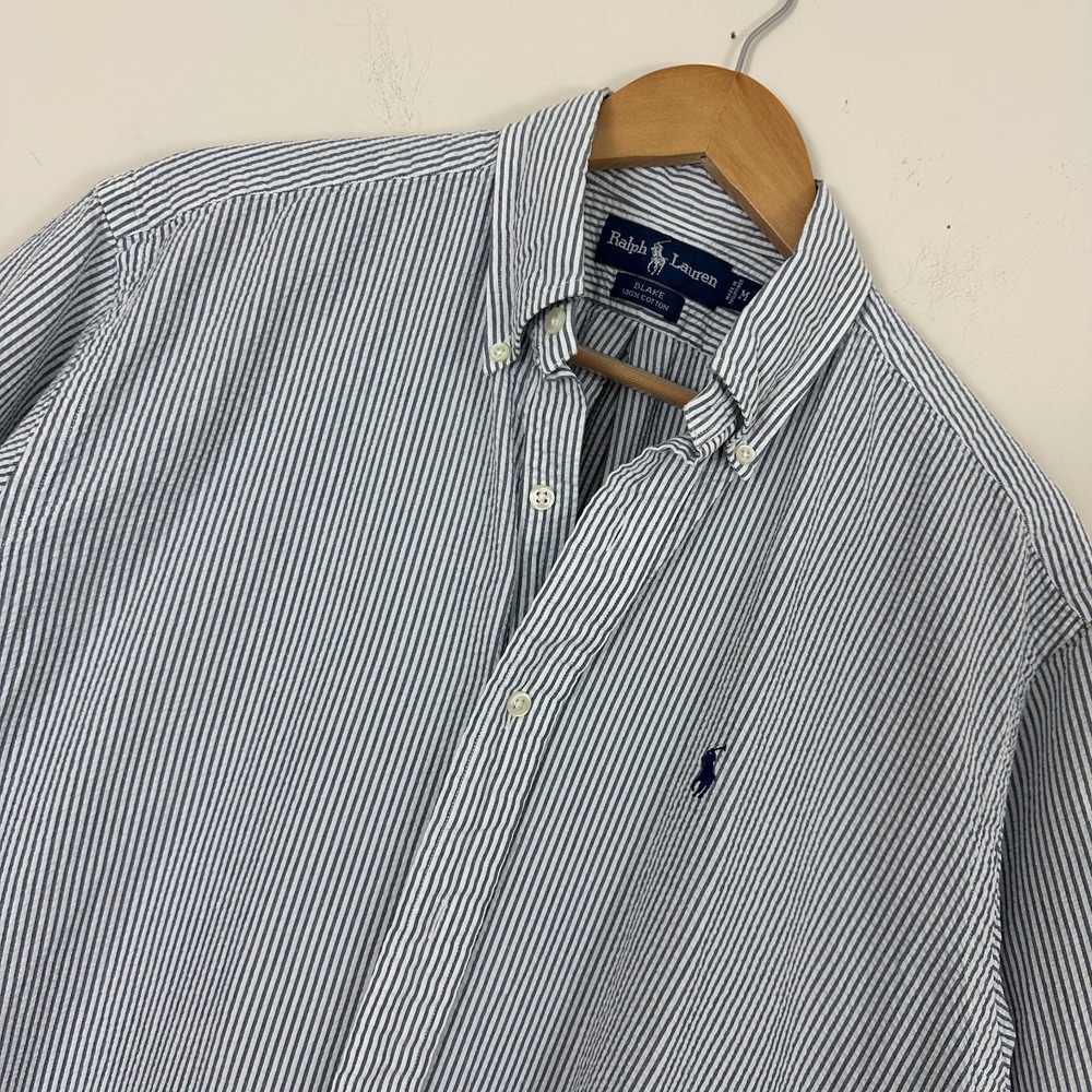 Ralph Lauren Blake Shirt Grey White Striped seersucker Button Down Mens Medium